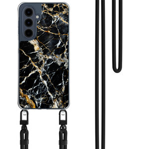 Mooie Telefoonhoesjes Samsung Galaxy A16 hoesje met zwart koord - Black marble elegance