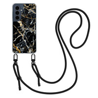 Mooie Telefoonhoesjes Samsung Galaxy A16 hoesje met zwart koord - Black marble elegance