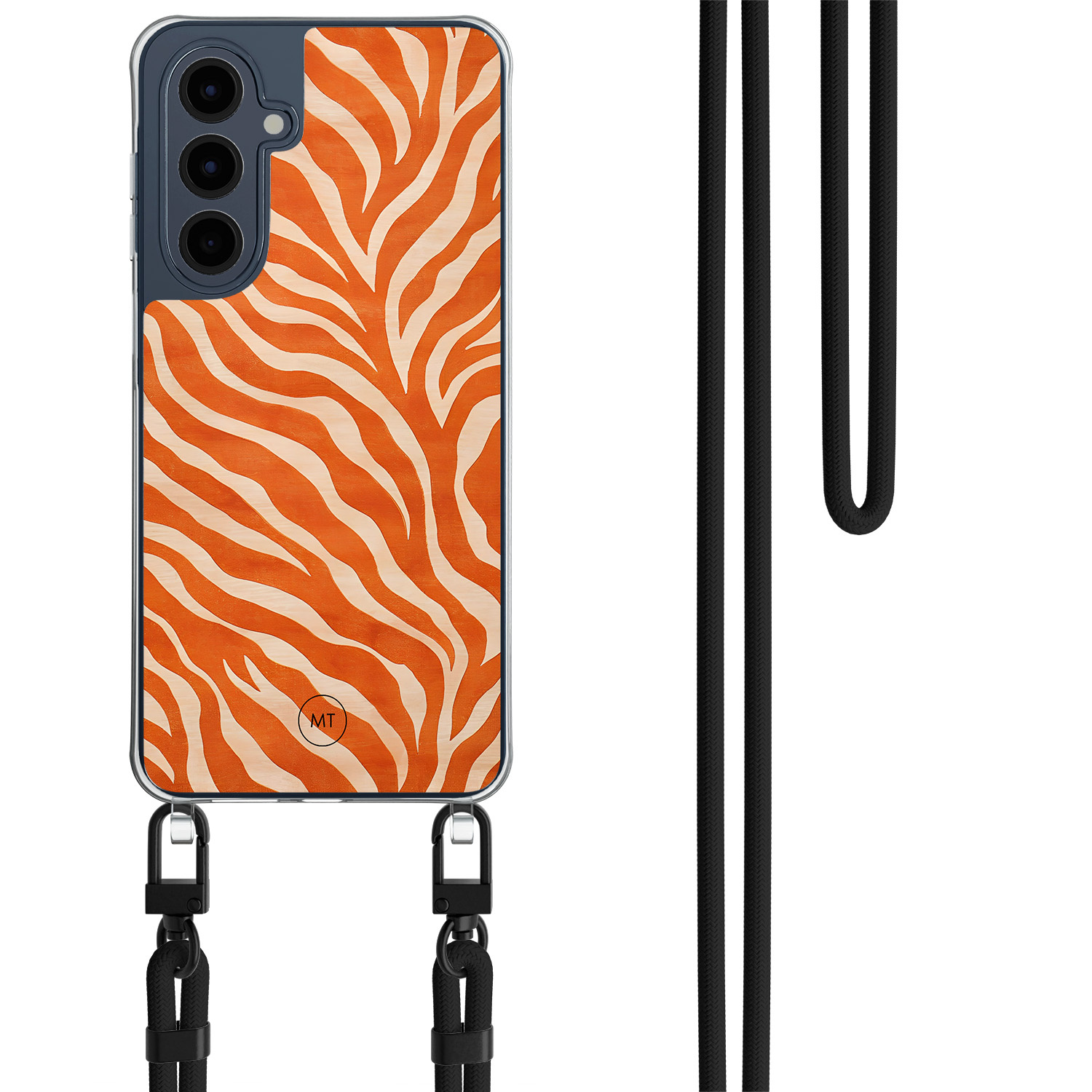 Mooie Telefoonhoesjes Samsung Galaxy A16 hoesje met zwart koord - Zebra oranje