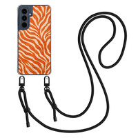 Mooie Telefoonhoesjes Samsung Galaxy A16 hoesje met zwart koord - Zebra oranje