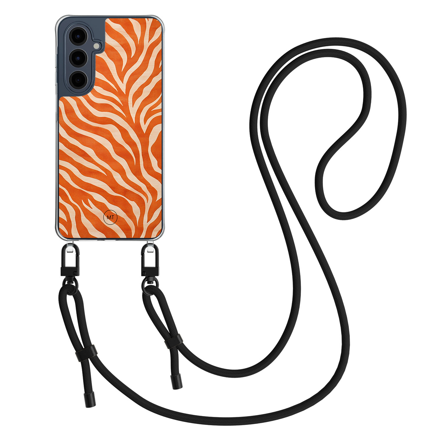 Mooie Telefoonhoesjes Samsung Galaxy A16 hoesje met zwart koord - Zebra oranje