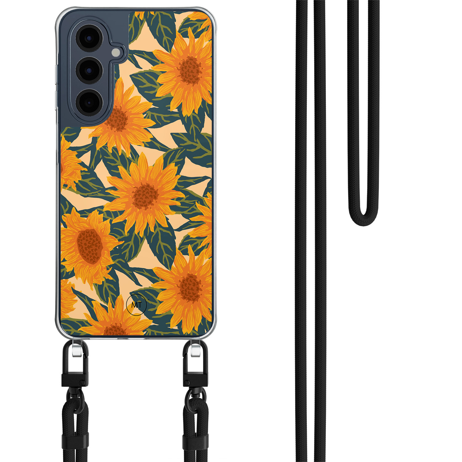 Mooie Telefoonhoesjes Samsung Galaxy A16 hoesje met zwart koord - Zonnebloemen