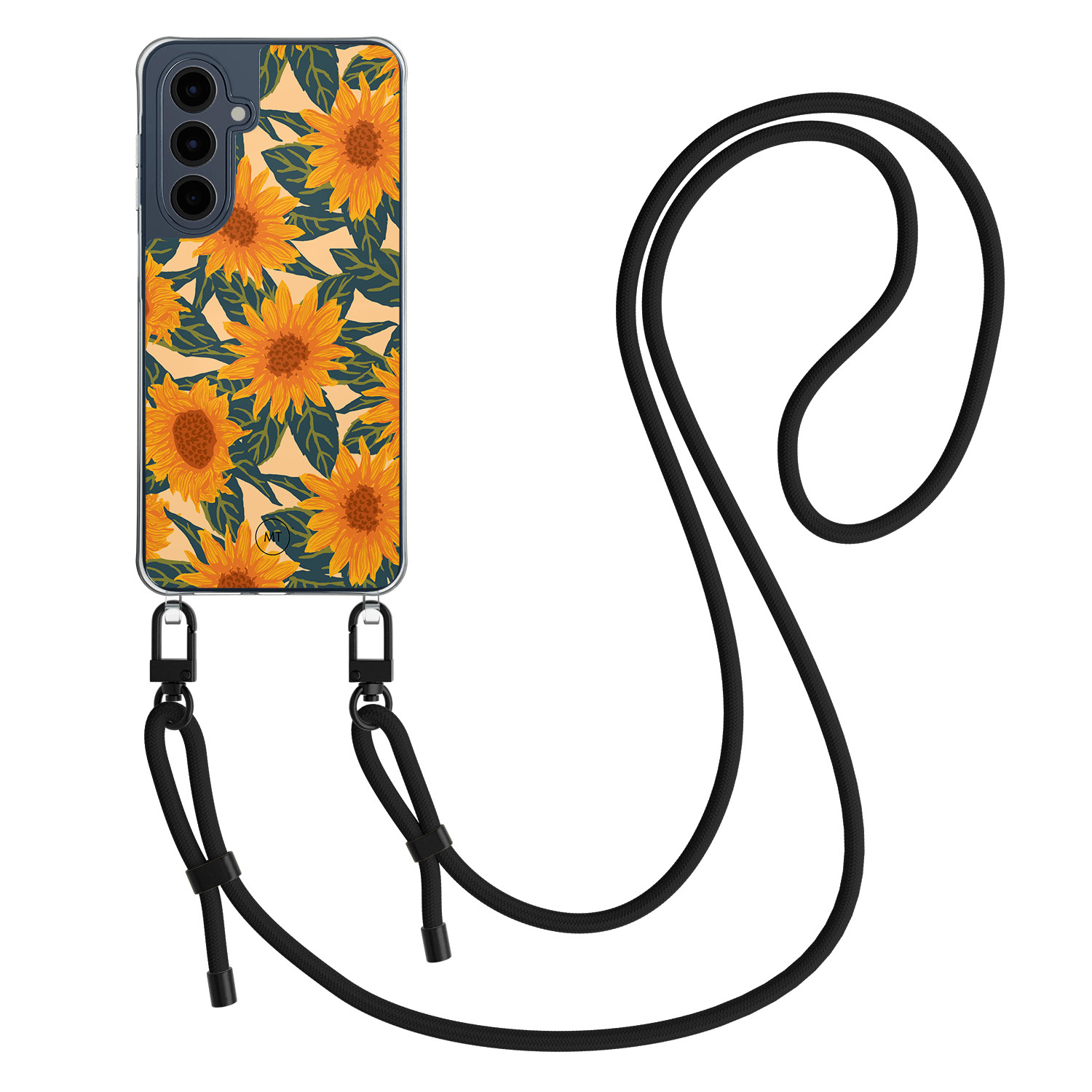 Mooie Telefoonhoesjes Samsung Galaxy A16 hoesje met zwart koord - Zonnebloemen
