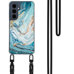 Mooie Telefoonhoesjes Samsung Galaxy A16 hoesje met zwart koord - Marmer blauw goud