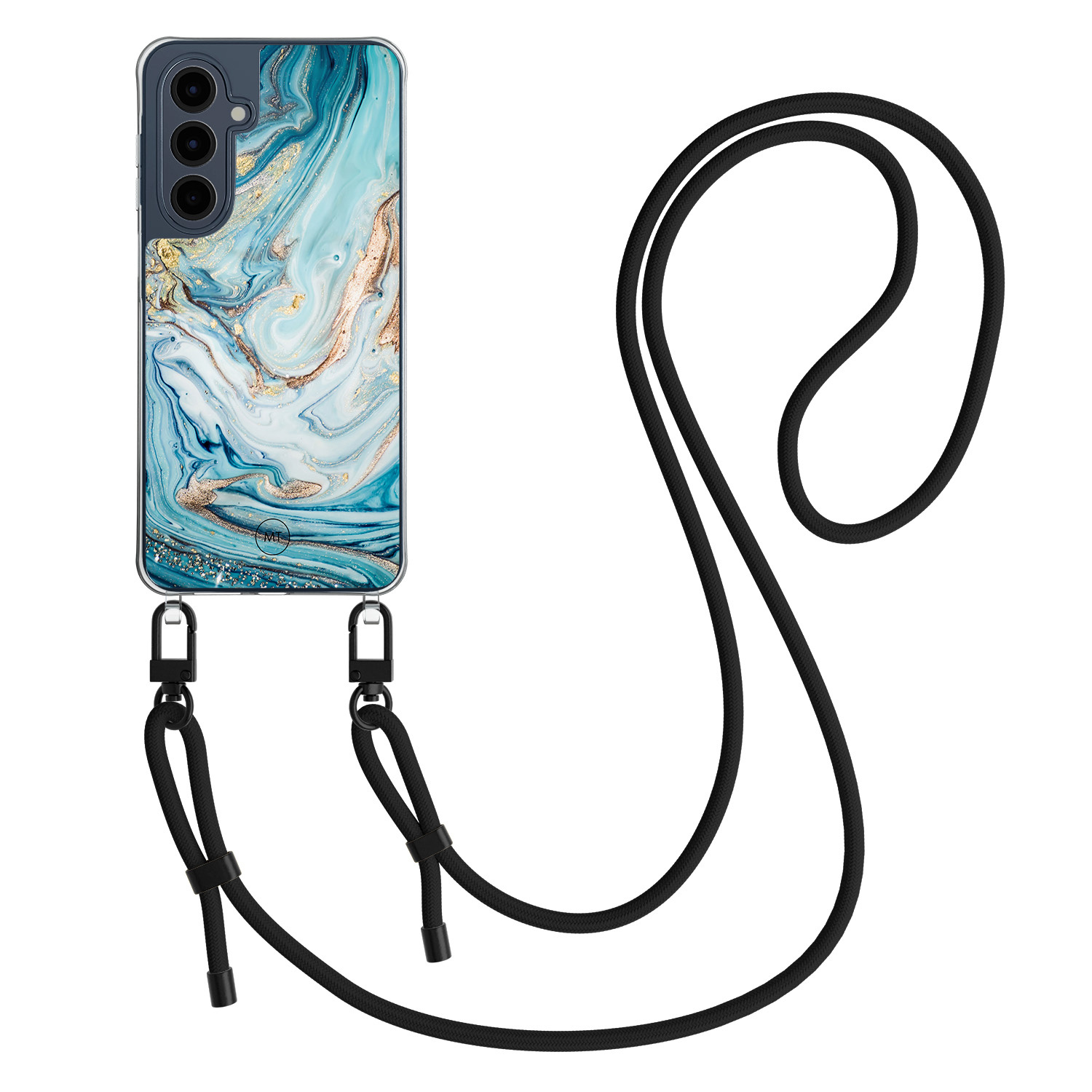 Mooie Telefoonhoesjes Samsung Galaxy A16 hoesje met zwart koord - Marmer blauw goud