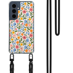 Mooie Telefoonhoesjes Samsung Galaxy A16 hoesje met zwart koord - Romantische bloemen