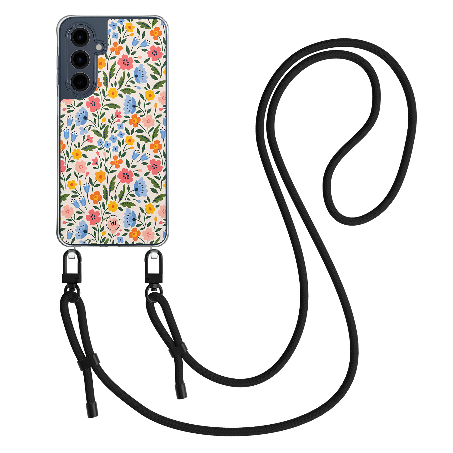 Mooie Telefoonhoesjes Samsung Galaxy A16 hoesje met zwart koord - Romantische bloemen