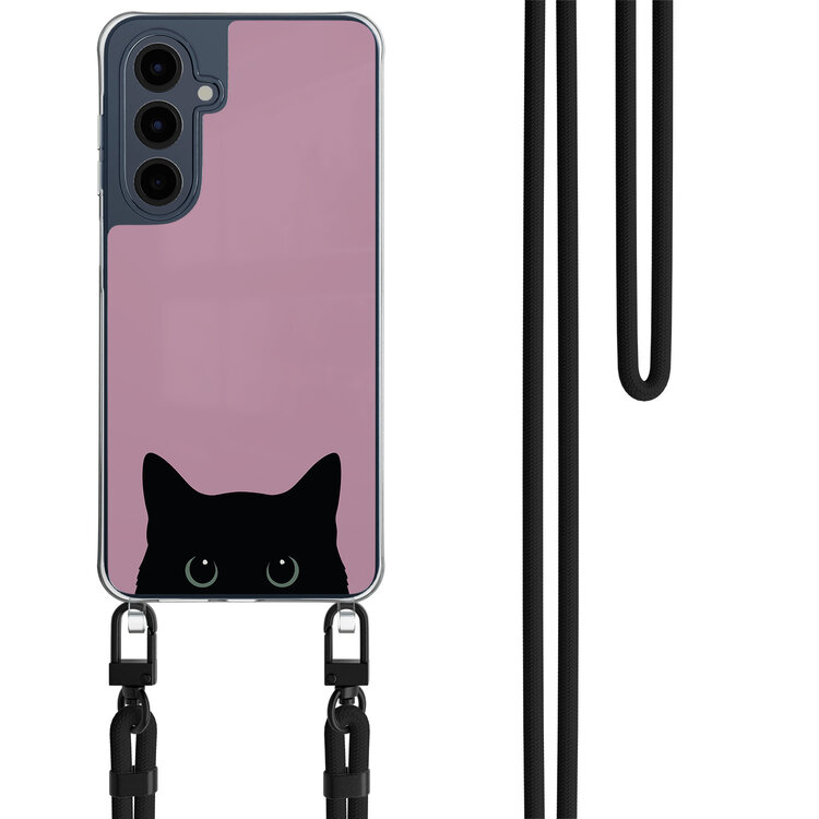 Mooie Telefoonhoesjes Samsung Galaxy A16 hoesje met zwart koord - Zwarte kat