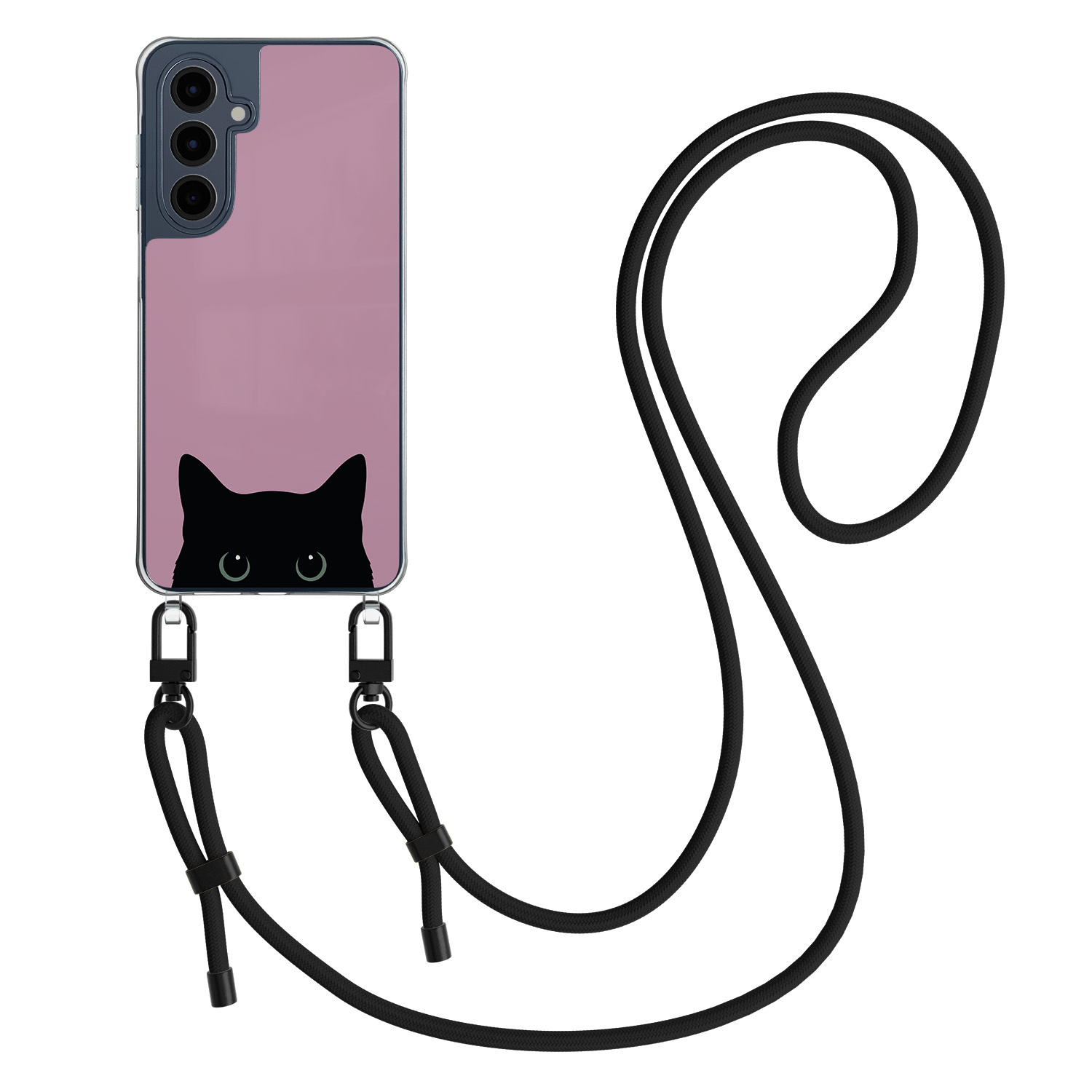 Mooie Telefoonhoesjes Samsung Galaxy A16 hoesje met zwart koord - Zwarte kat