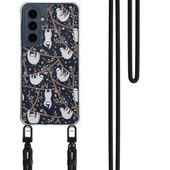Mooie Telefoonhoesjes Samsung Galaxy A16 hoesje met zwart koord - Luiaard print
