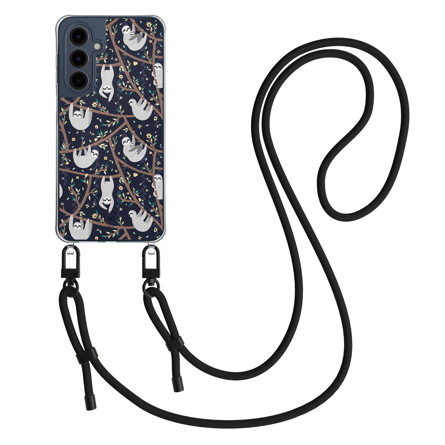 Mooie Telefoonhoesjes Samsung Galaxy A16 hoesje met zwart koord - Luiaard print