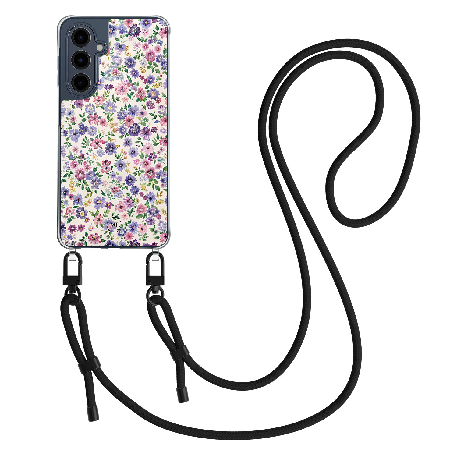 Mooie Telefoonhoesjes Samsung Galaxy A16 hoesje met zwart koord - Purple garden