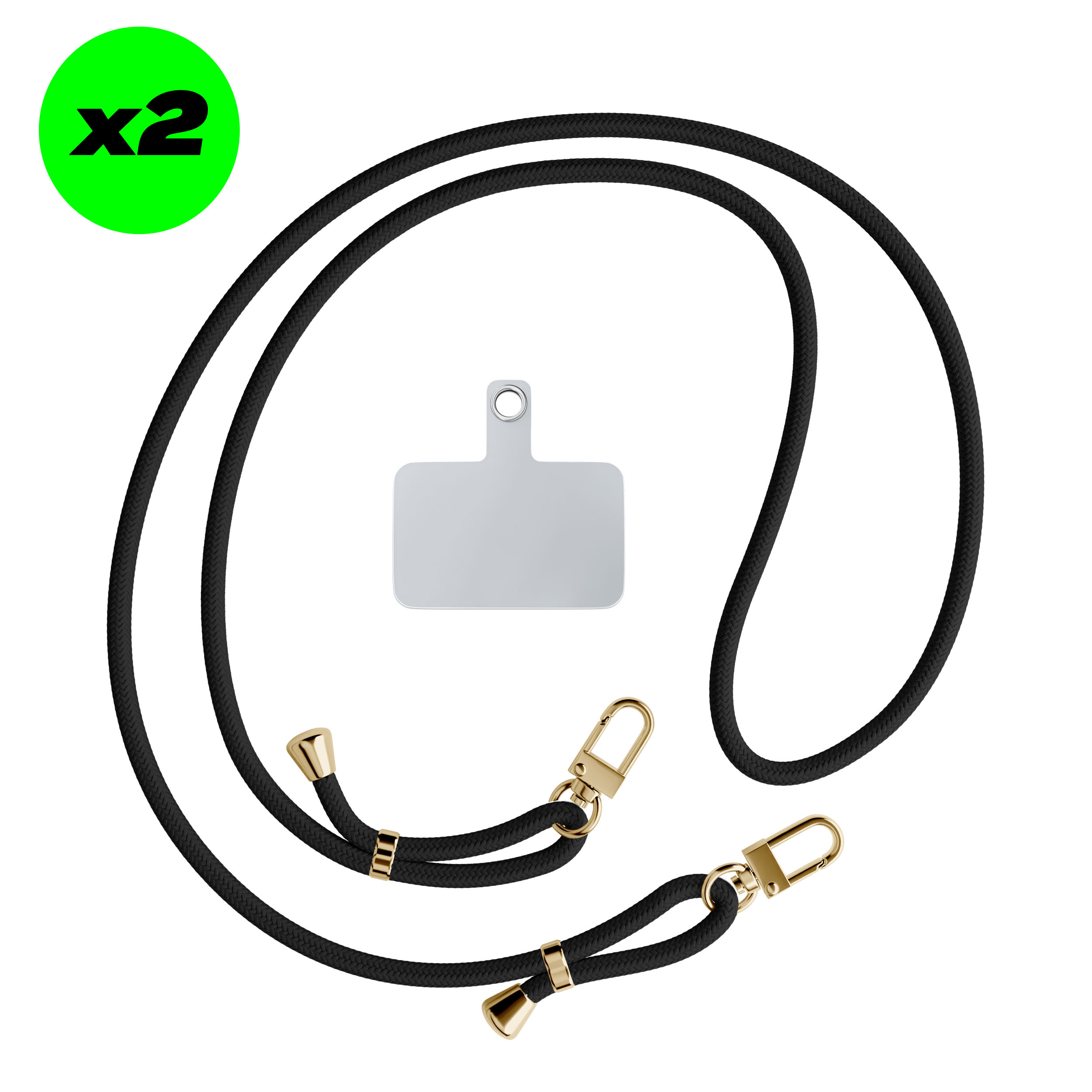 Mooie Telefoonhoesjes 2 pack telefoonkoorden universeel (zwart met goud)