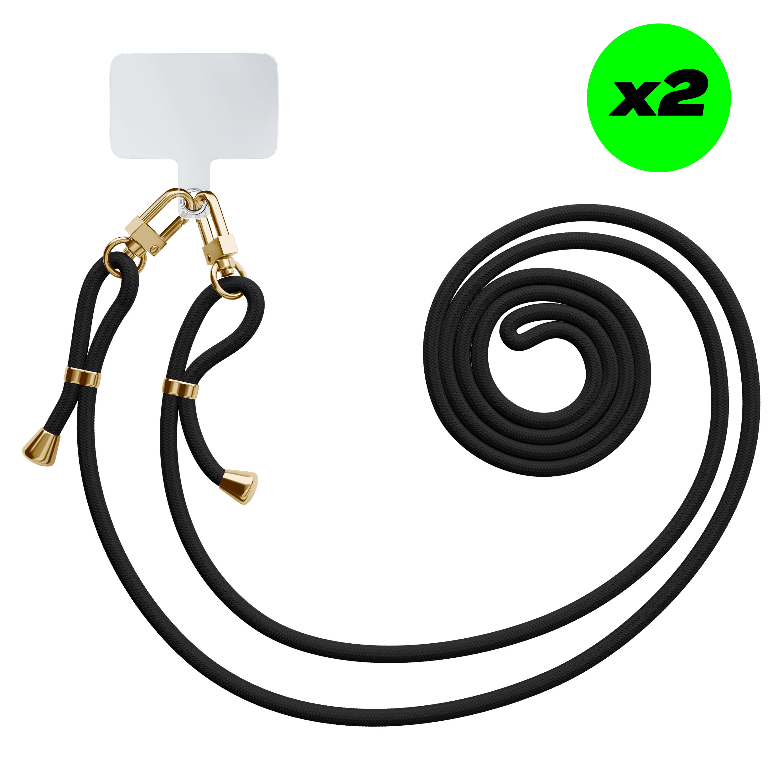Mooie Telefoonhoesjes 2 pack telefoonkoorden universeel (zwart met goud)