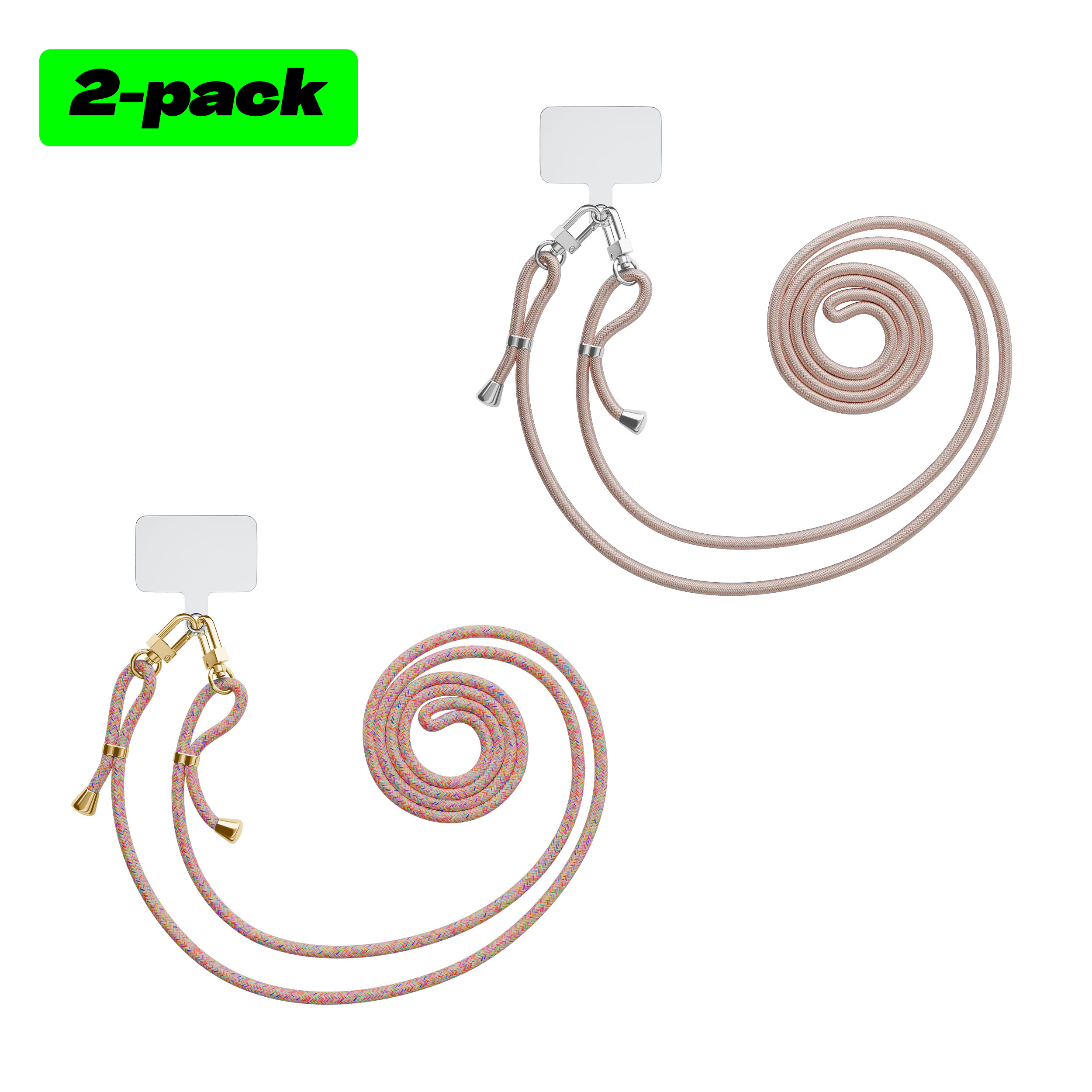 Mooie Telefoonhoesjes 2 pack universele telefoonkoorden (multi en rosegoud)