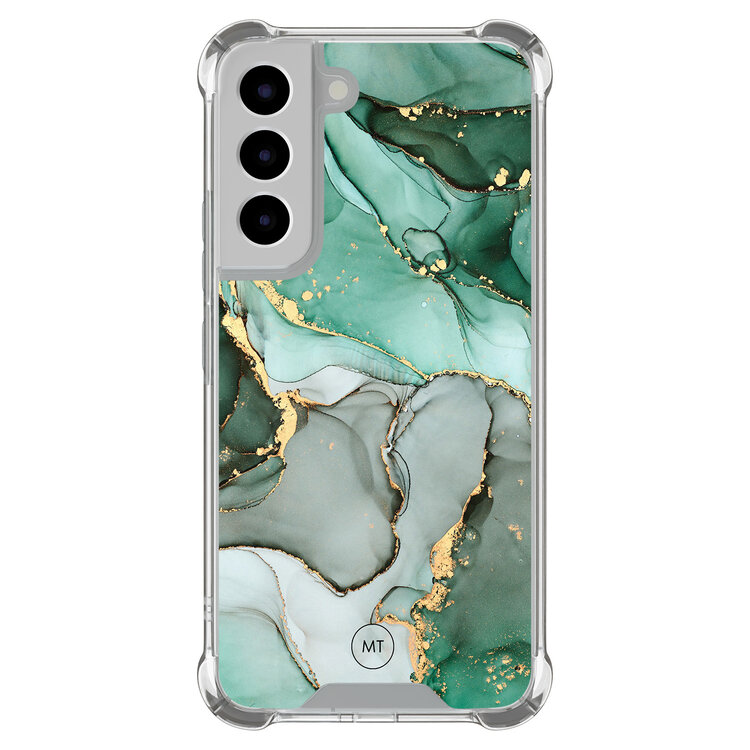 Mooie Telefoonhoesjes Samsung Galaxy S22 shockproof hoesje - Groen grijs marmer