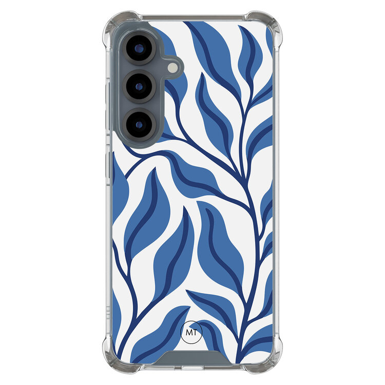 Mooie Telefoonhoesjes Samsung Galaxy S25 shockproof hoesje - Blue leaves