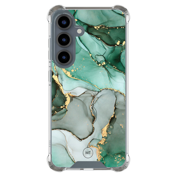 Mooie Telefoonhoesjes Samsung Galaxy S25 shockproof hoesje - Groen grijs marmer