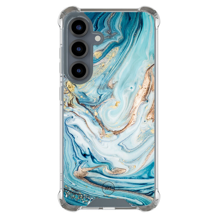 Mooie Telefoonhoesjes Samsung Galaxy S25 shockproof hoesje - Marmer blauw goud