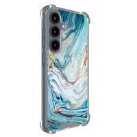 Mooie Telefoonhoesjes Samsung Galaxy S25 shockproof hoesje - Marmer blauw goud