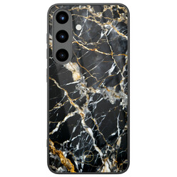 Mooie Telefoonhoesjes Samsung Galaxy S25 hoesje glas - Black marble elegance