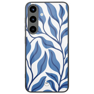 Mooie Telefoonhoesjes Samsung Galaxy S25 hoesje glas - Blue leaves