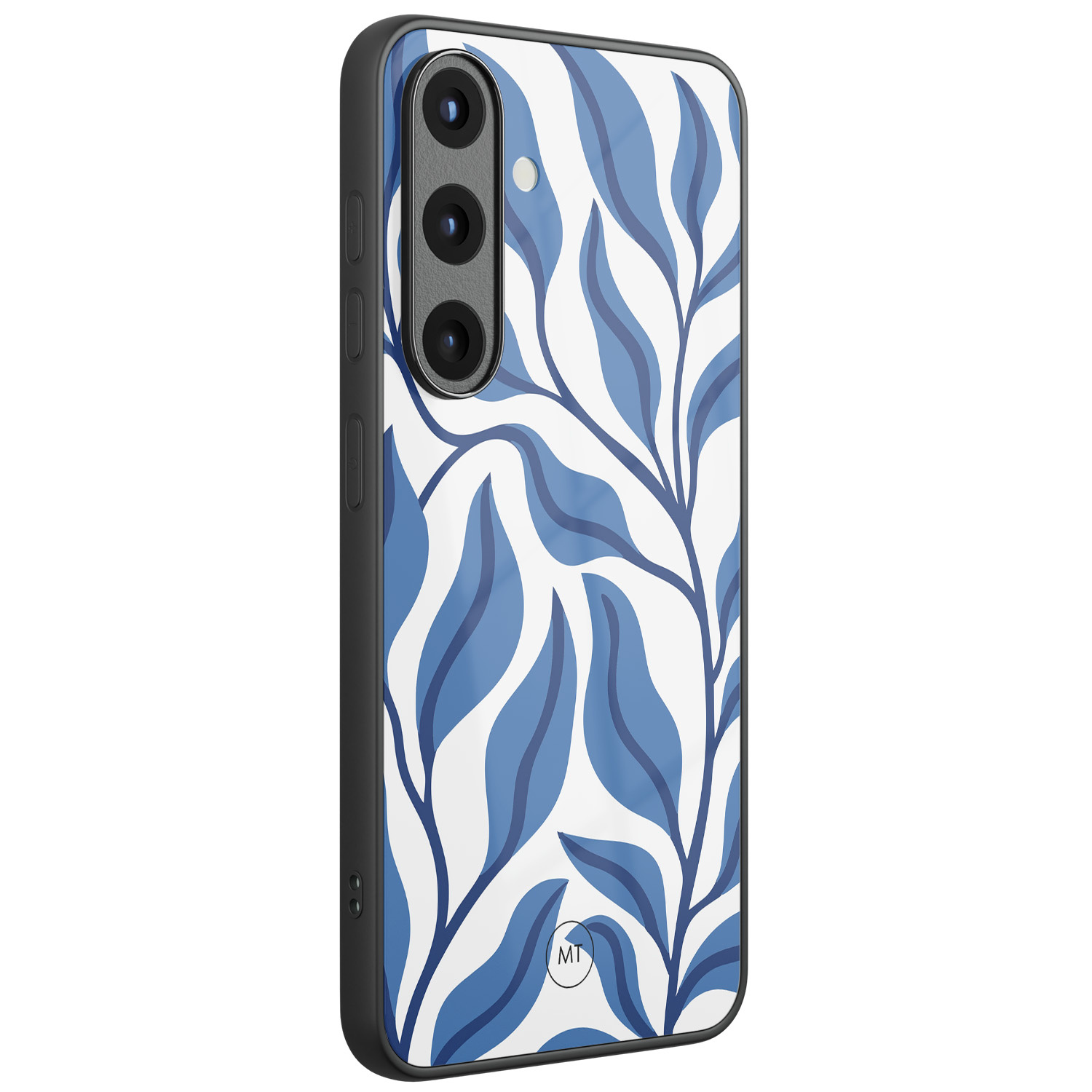 Mooie Telefoonhoesjes Samsung Galaxy S25 hoesje glas - Blue leaves