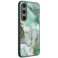 Mooie Telefoonhoesjes Samsung Galaxy S25 hoesje glas - Groen grijs marmer