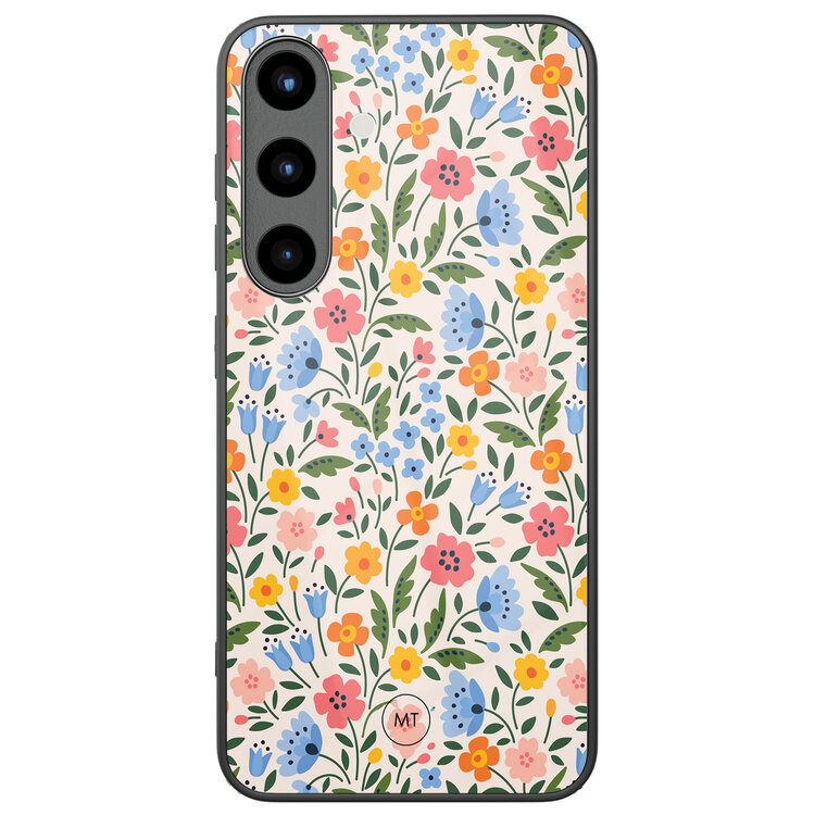 Mooie Telefoonhoesjes Samsung Galaxy S25 hoesje glas - Romantische bloemen
