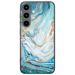 Mooie Telefoonhoesjes Samsung Galaxy S25 hoesje glas - Marmer blauw goud