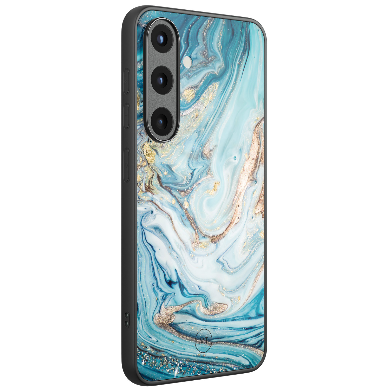 Mooie Telefoonhoesjes Samsung Galaxy S25 hoesje glas - Marmer blauw goud