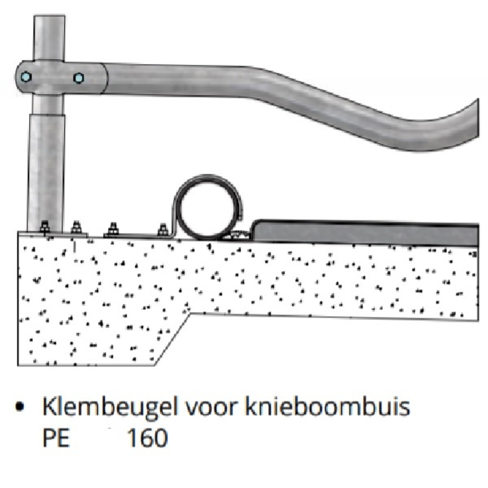 Beugel voor knieboombuis PE160