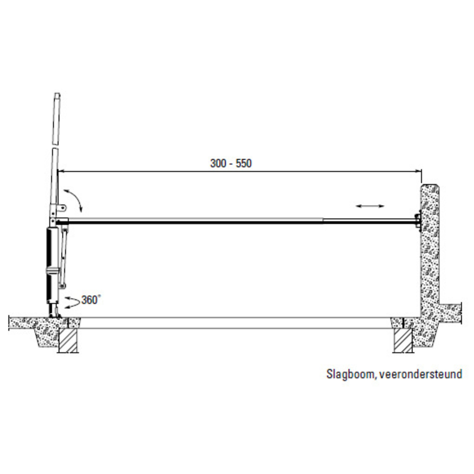 Slagboom veerondersteund, lengte 300-550 cm
