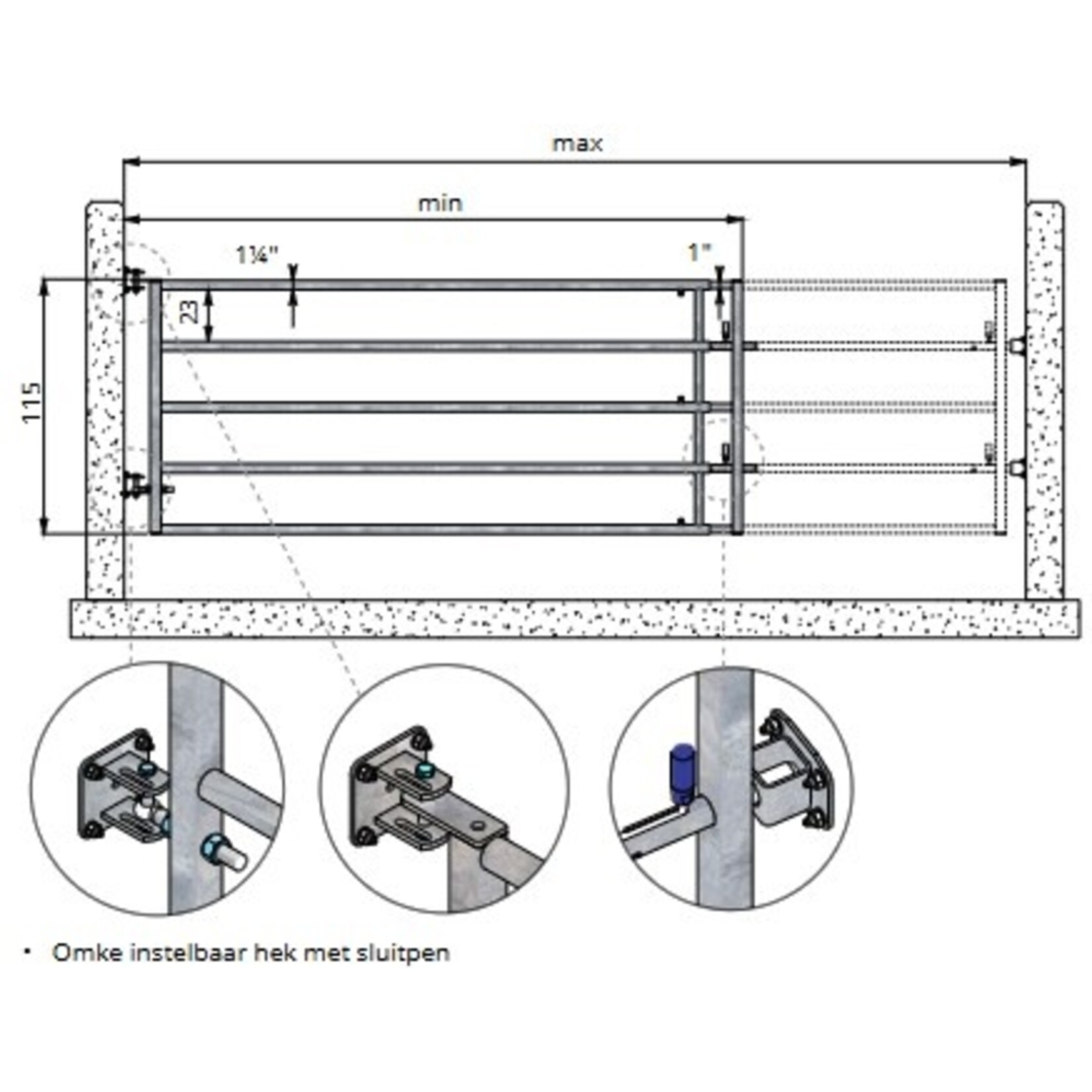 OMKE OMKE instelbaar hek  met sluitpen, lengte 125 - 200 cm