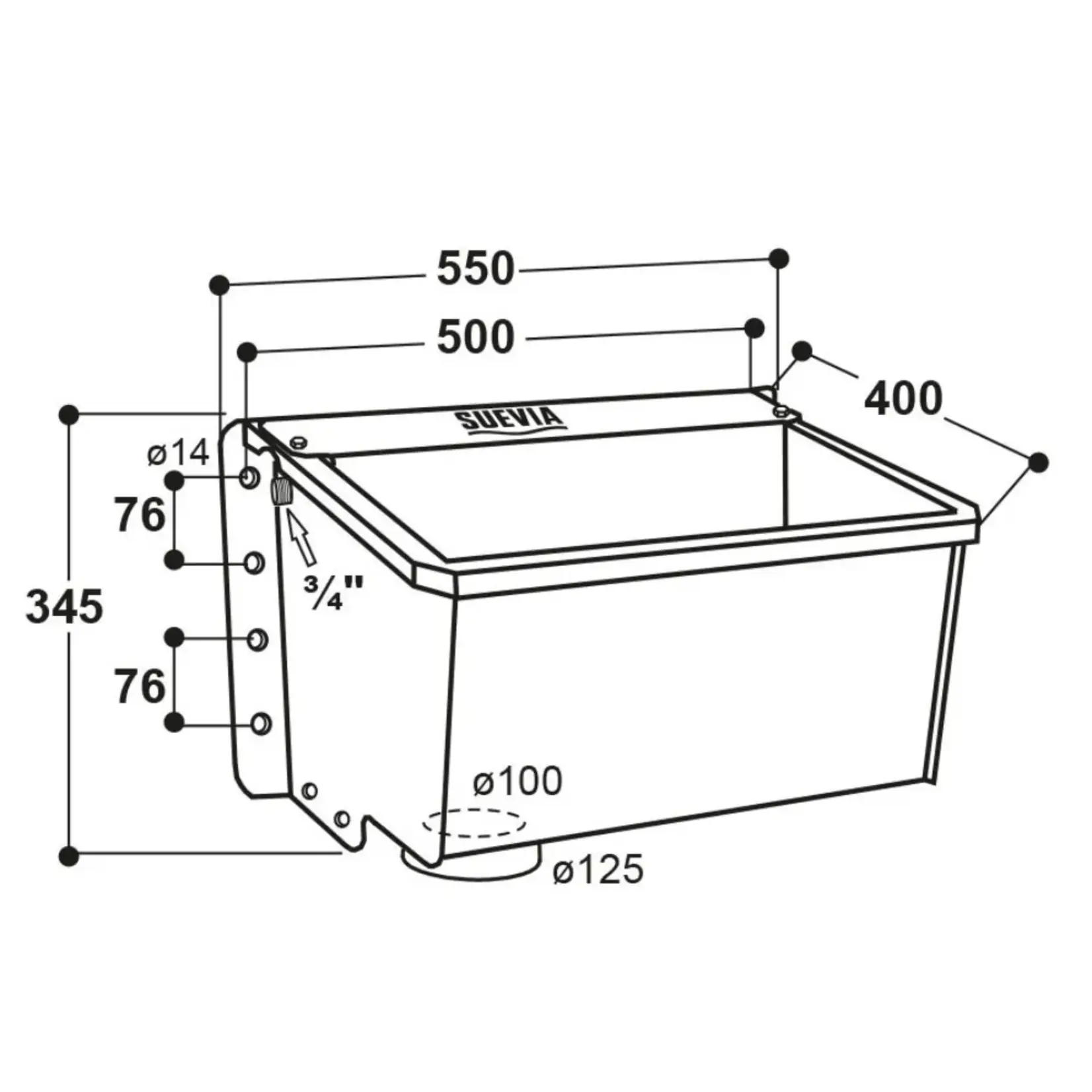 Suevia Suevia compact drinkbak model 6140 – 55 cm met grote afvoer