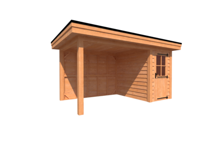 Tuinhuis met veranda plat dak 150 x 250 + 300cm