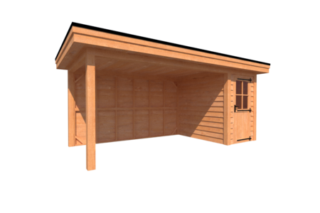Tuinhuis met veranda plat dak 150 x 250 + 400cm