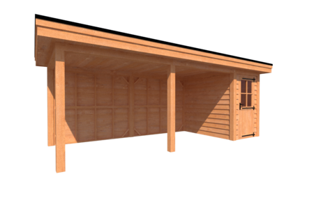 Tuinhuis met veranda plat dak 150 x 250 + 500cm