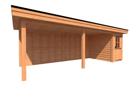 Tuinhuis met veranda plat dak 150 x 250 + 600cm Tuinhuis met veranda plat dak 150 x 250 + 600cm