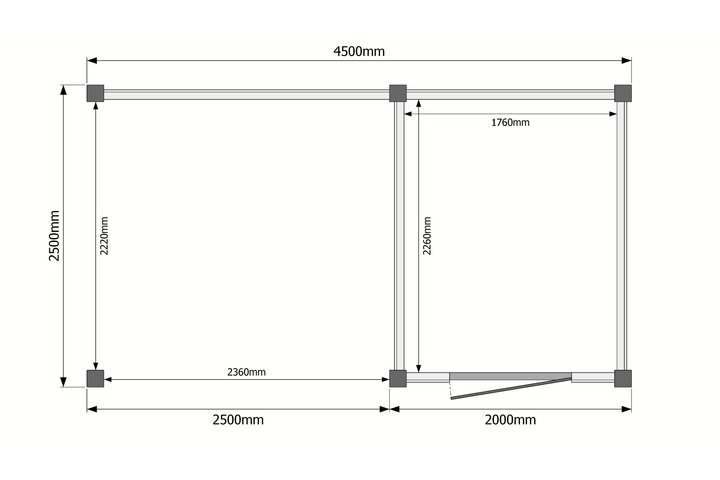 Tuinhuis met veranda plat dak 200 x 250 + 250cm Tuinhuis met veranda plat dak 200 x 250 + 250cm