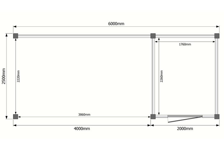 Tuinhuis met veranda plat dak 200 x 250 + 400cm