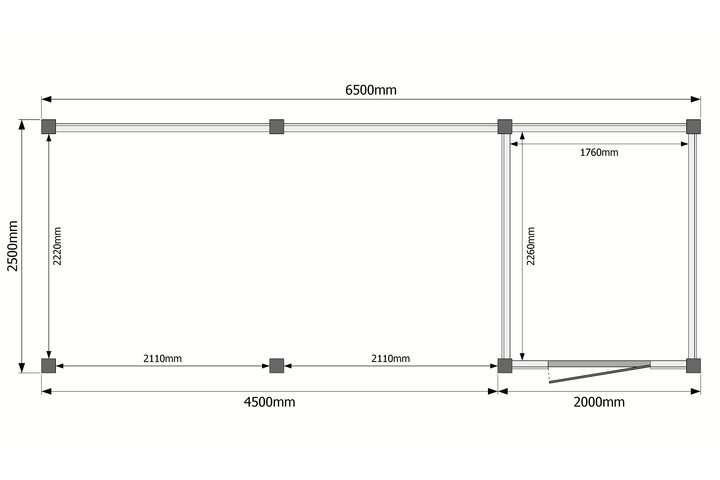 Tuinhuis met veranda plat dak 200 x 250 + 450cm Tuinhuis met veranda plat dak 200 x 250 + 450cm