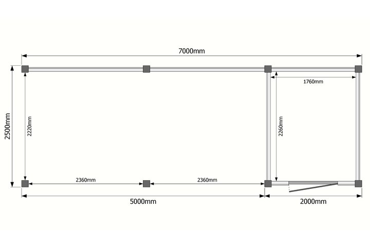 Tuinhuis met veranda plat dak 200 x 250 + 500cm Tuinhuis met veranda plat dak 200 x 250 + 500cm