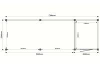 Tuinhuis met veranda plat dak 200 x 250 + 550cm