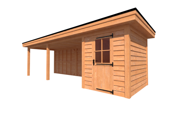 Tuinhuis met veranda plat dak 200 x 250 + 600cm Tuinhuis met veranda plat dak 200 x 250 + 600cm