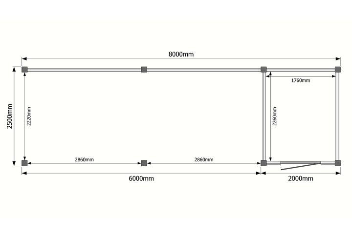 Tuinhuis met veranda plat dak 200 x 250 + 600cm Tuinhuis met veranda plat dak 200 x 250 + 600cm