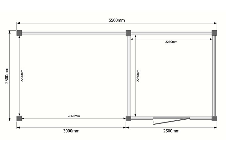 Tuinhuis met veranda plat dak 250 x 250 + 300cm