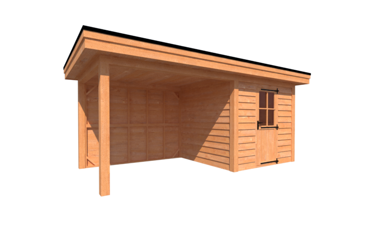 Tuinhuis met veranda plat dak 250 x 250 + 300cm