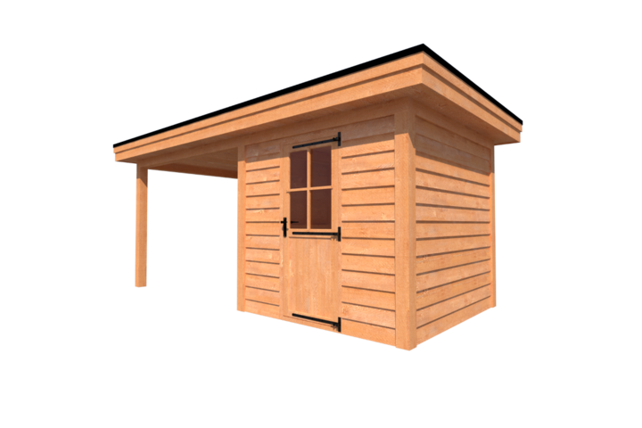 Tuinhuis met veranda plat dak 250 x 250 + 300cm