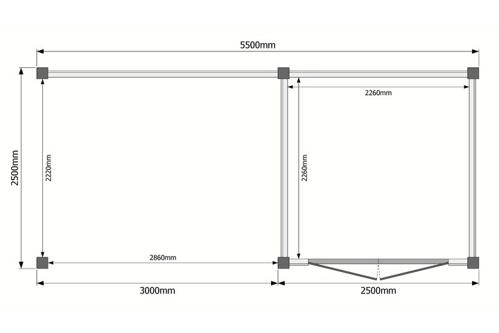 Tuinhuis met veranda plat dak 250 x 250 + 300cm Tuinhuis met veranda plat dak 250 x 250 + 300cm